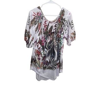 Big Bang Blouse Women's 2XL Short Sleeve Floral Artsy Boho Colorful Shirt Top
